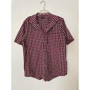George Navy Black Red Plaid Short Sleeve Button Down Mens L (42-44)